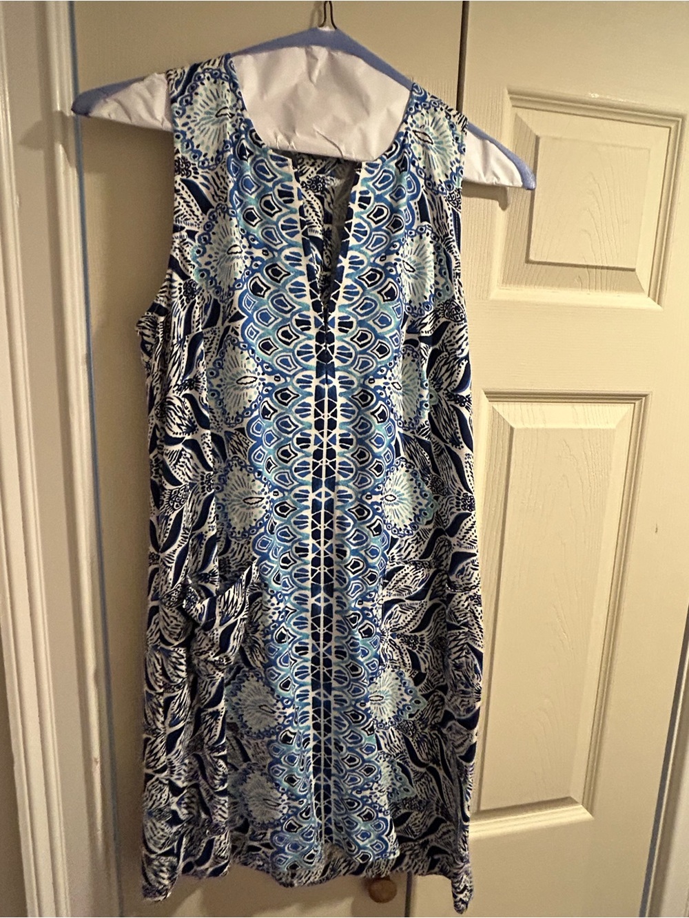 Lilly Pulitzer Blue and White Printed Sleeveless Shift Dress